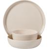 image:imageGibson Home Fairhope 12Piece Matte Black Melamine Dinnerware Set  Durable Lightweight Plates and Bowls Kitchen Dining SetTaupe Cream Matte ExteriorShiny Interior