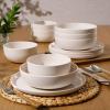 image:imageGibson Home Fairhope 12Piece Matte Black Melamine Dinnerware Set  Durable Lightweight Plates and Bowls Kitchen Dining SetTaupe Cream Matte ExteriorShiny Interior