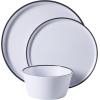 image:imageGibson Home Fairhope 12Piece Matte Black Melamine Dinnerware Set  Durable Lightweight Plates and Bowls Kitchen Dining SetWhite w Black Rim