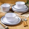image:imageGibson Home Fairhope 12Piece Matte Black Melamine Dinnerware Set  Durable Lightweight Plates and Bowls Kitchen Dining SetWhite w Black Rim