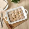 image:imageGibson Home Gracious Dining 26Qt White Stoneware Covered Baking Dish wMultiPurpose Lid  127 x 9 Rectangular Oven Safe Casserole Lasagna amp Roasting Baker Lid Doubles as Serveware or TrivetWhite  25Qt Rectangular