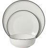 image:imageGibson Home Havenstone 12Piece Porcelain Dinnerware Set  Dinner Plates Salad Plates amp Bowls Classic White Everyday Dish Set for Home Kitchen Microwave amp Dishwasher SafeWhite w Black Rim Havenstone