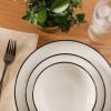 image:imageGibson Home Havenstone 12Piece Porcelain Dinnerware Set  Dinner Plates Salad Plates amp Bowls Classic White Everyday Dish Set for Home Kitchen Microwave amp Dishwasher SafeWhite w Black Rim Havenstone