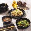 image:imageGibson Home Melbourne White Plates and Bowls Set 16 Piece Embossed Ceramic Dinnerware Set  Service for 4 Dishes  With Pasta BowlBlack Oslo