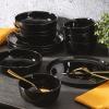 image:imageGibson Home Melbourne White Plates and Bowls Set 16 Piece Embossed Ceramic Dinnerware Set  Service for 4 Dishes  With Pasta BowlBlack Oslo