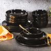 image:imageGibson Home Melbourne White Plates and Bowls Set 16 Piece Embossed Ceramic Dinnerware Set  Service for 4 Dishes  With Pasta BowlBlack Oslo