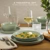 image:imageGibson Home Melbourne White Plates and Bowls Set 16 Piece Embossed Ceramic Dinnerware Set  Service for 4 Dishes  With Pasta BowlGreen Summer Shades