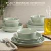 image:imageGibson Home Melbourne White Plates and Bowls Set 16 Piece Embossed Ceramic Dinnerware Set  Service for 4 Dishes  With Pasta BowlGreen Summer Shades