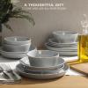 image:imageGibson Home Melbourne White Plates and Bowls Set 16 Piece Embossed Ceramic Dinnerware Set  Service for 4 Dishes  With Pasta BowlGrey Summer Shades
