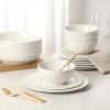 image:imageGibson Home Melbourne White Plates and Bowls Set 16 Piece Embossed Ceramic Dinnerware Set  Service for 4 Dishes  With Pasta BowlWhite Melbourne