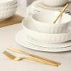image:imageGibson Home Melbourne White Plates and Bowls Set 16 Piece Embossed Ceramic Dinnerware Set  Service for 4 Dishes  With Pasta BowlWhite Melbourne