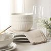 image:imageGibson Home Melbourne White Plates and Bowls Set 16 Piece Embossed Ceramic Dinnerware Set  Service for 4 Dishes  With Pasta BowlWhite Melbourne