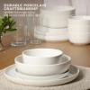 image:imageGibson Home Melbourne White Plates and Bowls Set 16 Piece Embossed Ceramic Dinnerware Set  Service for 4 Dishes  With Pasta BowlWhite Oslo