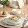 image:imageGibson Home Melbourne White Plates and Bowls Set 16 Piece Embossed Ceramic Dinnerware Set  Service for 4 Dishes  With Pasta BowlWhite Oslo