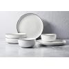 image:imageGibson Home Melbourne White Plates and Bowls Set 16 Piece Embossed Ceramic Dinnerware Set  Service for 4 Dishes  With Pasta BowlWhite w Black Rim Oslo