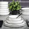 image:imageGibson Home Melbourne White Plates and Bowls Set 16 Piece Embossed Ceramic Dinnerware Set  Service for 4 Dishes  With Pasta BowlWhite w Black Rim Oslo