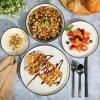 image:imageGibson Home Melbourne White Plates and Bowls Set 16 Piece Embossed Ceramic Dinnerware Set  Service for 4 Dishes  With Pasta BowlWhite w Black Rim Oslo