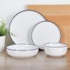 image:imageGibson Home Melbourne White Plates and Bowls Set 16 Piece Embossed Ceramic Dinnerware Set  Service for 4 Dishes  With Pasta BowlWhite w Blue Rim Oslo