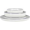 image:imageGibson Home Melbourne White Plates and Bowls Set 16 Piece Embossed Ceramic Dinnerware Set  Service for 4 Dishes  With Pasta BowlWhite w Blue Rim Oslo