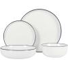 image:imageGibson Home Melbourne White Plates and Bowls Set 16 Piece Embossed Ceramic Dinnerware Set  Service for 4 Dishes  With Pasta BowlWhite w Blue Rim Oslo