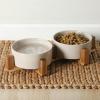 image:imageGibson Home Zoomie Bites Ceramic Dog and Cat Bowl with Acacia Wood Stand NonSlip Matte Glaze Weighted Food Water Set for Cats amp SmallMedium Sized Dogs 55 Bowls