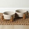 image:imageGibson Home Zoomie Bites Ceramic Dog and Cat Bowl with Acacia Wood Stand NonSlip Matte Glaze Weighted Food Water Set for Cats amp SmallMedium Sized Dogs 55 Bowls