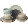 image:imageGibson Home Admiral Hall 12Piece Matte Stoneware Dinnerware Set  Dinner Plates Salad Plates amp Bowls with Pink Floral Pattern Durable Everyday Dish Set Microwave amp Dishwasher SafeAssorted Colors Stonebury