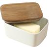 image:imageGibson Home Bristlewood Rectangular Ceramic Butter Keeper with Acacia Wood Lid Modern Farmhouse Butter Dish Glazed Stoneware Storage for Kitchen Countertop or Table