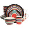 image:imageGibson Home Dempsey Road 12Piece Stoneware Dinnerware Set  Service for 4 Round Black Plates and Bowls Durable Solid Color Modern Embossed Dish Set Microwave amp Dishwasher SafeAssorted Colors Festival Rings