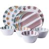 image:imageGibson Home Fairhope 12Piece Matte Black Melamine Dinnerware Set  Durable Lightweight Plates and Bowls Kitchen Dining SetAssorted Cottage Stripes