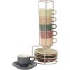 image:imageGibson Home Gracious Dining 3Ounce Espresso Cups Set of 4 Small Stackable Coffee Cups with 4 Saucers Metal Stand Ceramic Demitasse Mugs Espresso Accessories for MachineAssorted Colors Brew Harmony