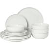 image:imageGibson Home Havenstone 12Piece Porcelain Dinnerware Set  Dinner Plates Salad Plates amp Bowls Classic White Everyday Dish Set for Home Kitchen Microwave amp Dishwasher SafeWhite Havenstone