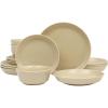 image:imageGibson Home Melbourne White Plates and Bowls Set 16 Piece Embossed Ceramic Dinnerware Set  Service for 4 Dishes  With Pasta BowlTaupe Summer Shades