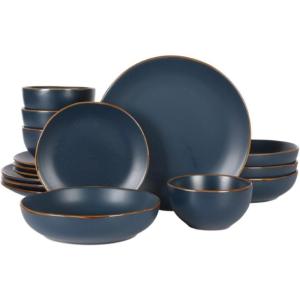 image:imageGibson Home Admiral Hall 12Piece Matte Stoneware Dinnerware Set  Dinner Plates Salad Plates amp Bowls with Pink Floral Pattern Durable Everyday Dish Set Microwave amp Dishwasher SafeNavy Blue Hazeltine
