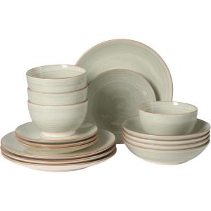 image:imageGibson Home Admiral Hall 12Piece Matte Stoneware Dinnerware Set  Dinner Plates Salad Plates amp Bowls with Pink Floral Pattern Durable Everyday Dish Set Microwave amp Dishwasher SafeGrey Stonebury