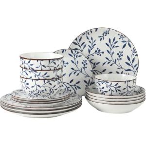 image:imageGibson Home Admiral Hall 12Piece Matte Stoneware Dinnerware Set  Dinner Plates Salad Plates amp Bowls with Pink Floral Pattern Durable Everyday Dish Set Microwave amp Dishwasher SafeBlue Floral Palace Suite