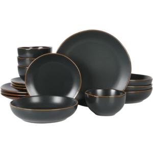 image:imageGibson Home Admiral Hall 12Piece Matte Stoneware Dinnerware Set  Dinner Plates Salad Plates amp Bowls with Pink Floral Pattern Durable Everyday Dish Set Microwave amp Dishwasher SafeBlack Hazeltine
