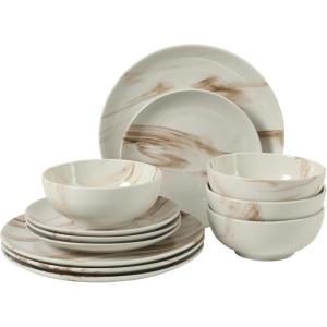 image:imageGibson Home Admiral Hall 12Piece Matte Stoneware Dinnerware Set  Dinner Plates Salad Plates amp Bowls with Pink Floral Pattern Durable Everyday Dish Set Microwave amp Dishwasher SafeBrown  White Cloudlight