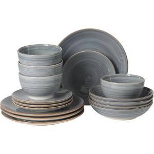 image:imageGibson Home Admiral Hall 12Piece Matte Stoneware Dinnerware Set  Dinner Plates Salad Plates amp Bowls with Pink Floral Pattern Durable Everyday Dish Set Microwave amp Dishwasher SafeBlue Stonebury