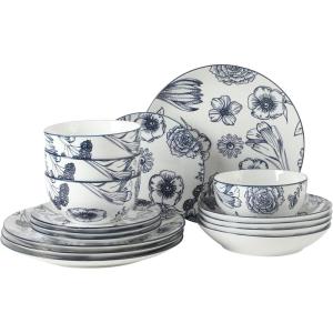 image:imageGibson Home Admiral Hall 12Piece Matte Stoneware Dinnerware Set  Dinner Plates Salad Plates amp Bowls with Pink Floral Pattern Durable Everyday Dish Set Microwave amp Dishwasher SafeBlue Floral Westerly Court