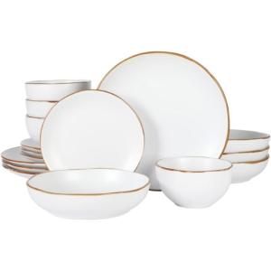 image:imageGibson Home Admiral Hall 12Piece Matte Stoneware Dinnerware Set  Dinner Plates Salad Plates amp Bowls with Pink Floral Pattern Durable Everyday Dish Set Microwave amp Dishwasher SafeWhite Hazeltine
