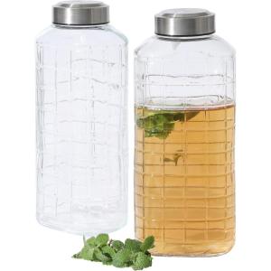 image:imageGibson Home Aspen Heights 2 Pack 33 OZ 1 Liters Large Embossed Reusable Glass Bottles wAirtight Leakproof Stainless Steel Lid Pitcher for Water Milk Juice  Dishwasher SafeWhistler Peak 64oz