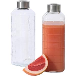 image:imageGibson Home Aspen Heights 2 Pack 33 OZ 1 Liters Large Embossed Reusable Glass Bottles wAirtight Leakproof Stainless Steel Lid Pitcher for Water Milk Juice  Dishwasher SafeWhistler Peak 33oz