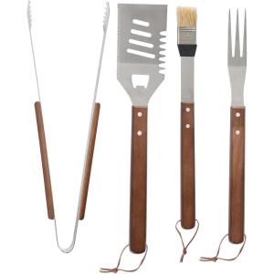 image:imageGibson Home Barbeque Basics Set 4 Piece Tools Set wWalnut Handles amp Canvas Storage Bag