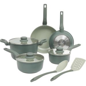 image:imageGibson Home Barnsdall 2 Piece 8 amp 10 Inch Aluminum Fry Pan Cookware NonToxic Ceramic Non Stick Frying Pan Kitchen Egg Pan Omelet Pan Always Pan Pots and Pans Linen White Induction SafeSage Green