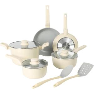 image:imageGibson Home Barnsdall 2 Piece 8 amp 10 Inch Aluminum Fry Pan Cookware NonToxic Ceramic Non Stick Frying Pan Kitchen Egg Pan Omelet Pan Always Pan Pots and Pans Linen White Induction SafeLinen White