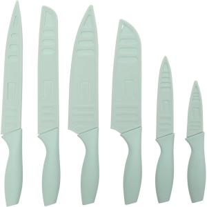 image:imageGibson Home Bostonville 12 Piece Kitchen Knives Set WBlade GuardsSheaths Chef Knife Sets With Nonstick Blades  TaupeBlue Bostonville