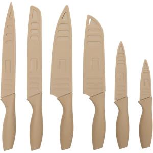 image:imageGibson Home Bostonville 12 Piece Kitchen Knives Set WBlade GuardsSheaths Chef Knife Sets With Nonstick Blades  TaupeTaupe Bostonville