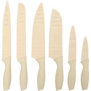 image:imageGibson Home Bostonville 12 Piece Kitchen Knives Set WBlade GuardsSheaths Chef Knife Sets With Nonstick Blades  TaupeWhite Bostonville