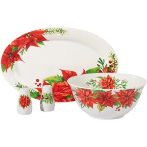 image:imageGibson Home Decorated Porcelain 4Piece Serving amp Accessories Set Magic Poinsettia